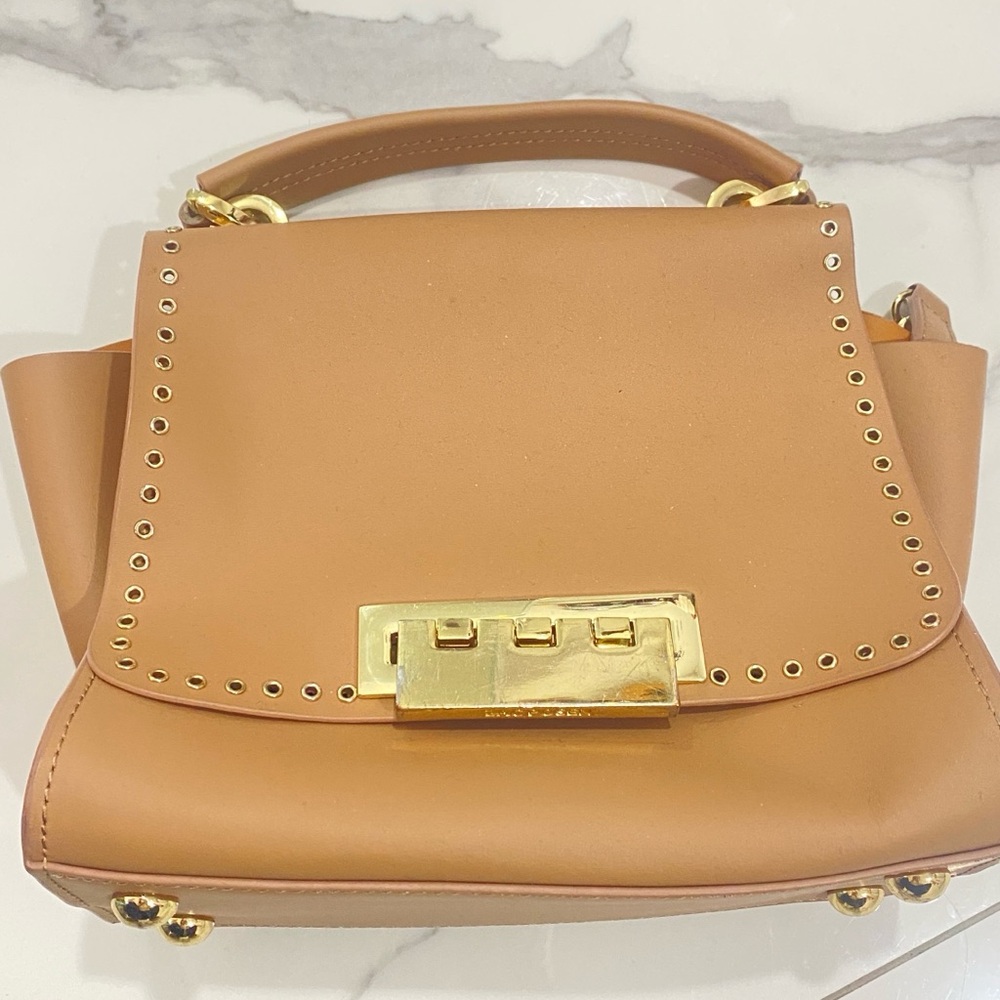 ZAC Zac Posen Camel/Tan Leather Top-Handle Crossbody with Gold Hardware